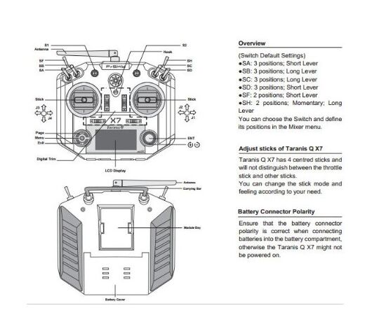 Elektronik und Akku :: RC Fernsteuerung :: Taranis Q X7 2.4Ghz 16CH black  inkl. Akku/Lader